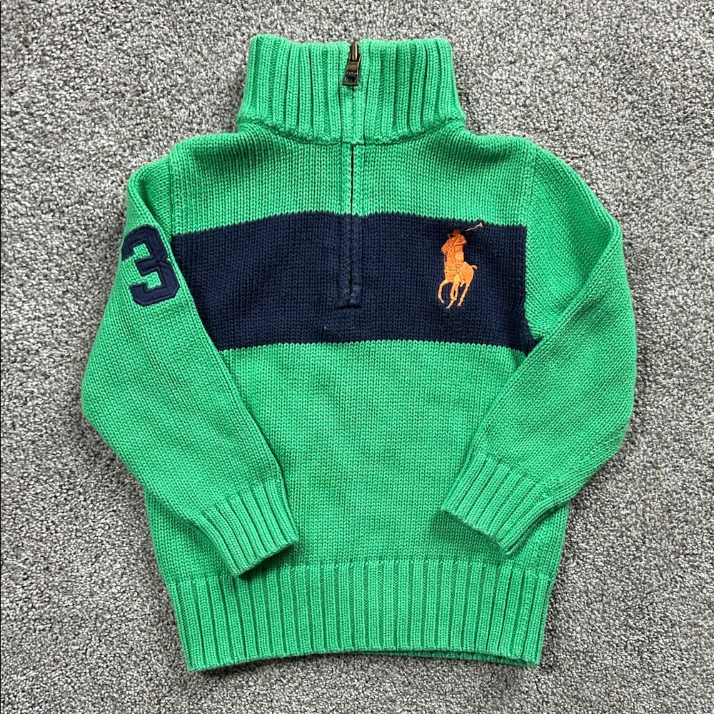 Polo Ralph Lauren Toddler Quarter Zip Cotton Knit Sweater- 3T